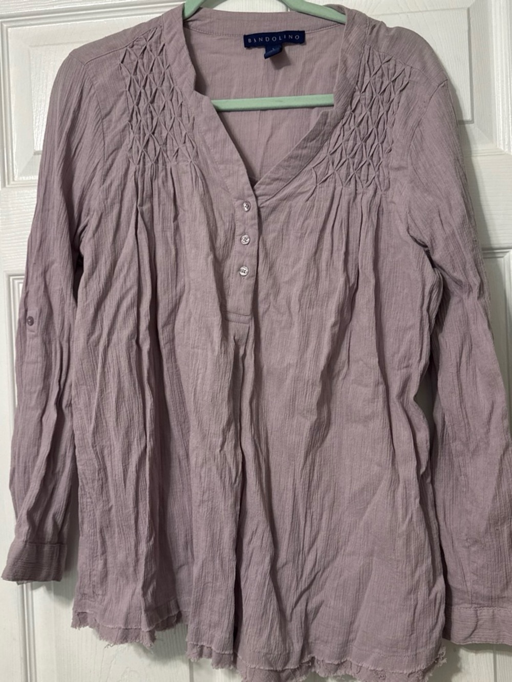 Bandolino Lavender Smocked Yoke Long-Sleeve Tunic